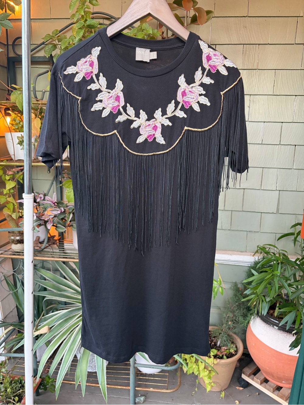 ASOS Black Western Fringe Cotton T-Shirt Dress